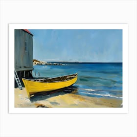 Yellow Boat On The Beach Art Print