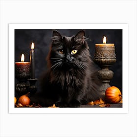 Black Cat With Candles Art Print