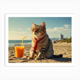 Cat Sitting On The Beach Art Print