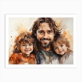 Jesus with little children - watercolor painting. 7 Art Print