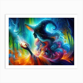 A witch summoning a mystical colorful forest 1 Art Print