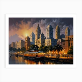 Kolkata City At Night Art Print