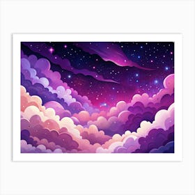 Night Sky With Stars And Pink Clouds Art Print