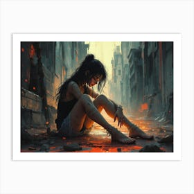 Girl Sitting On The Ground Art Print