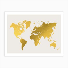 World Map Gold White Art Print