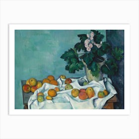 Still Life With Apples And A Pot Of Primroses, By Paul Cezanne, 1890, French Post Impressionism Art Print