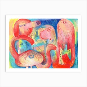 Happy town creatures Art Print