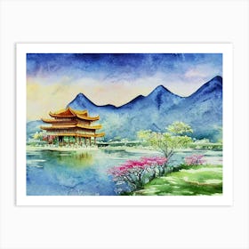 Pagoda On The Azure Lake  Art Print