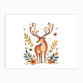 Little Floral Elk 1 Art Print