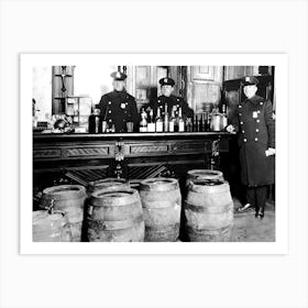 Prohibition, Police Officers Raiding Bar, Black and White Old Photo, Vintage Bar Cart Decor Art Print