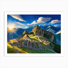 Oil Painting, Machu Picchu, Sunrise Art Print