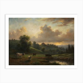 Cows By The Stream Art Print