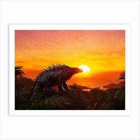 Futuristic Morphic Creature Basking In The Glow Of A Tropical Sunrise Silhouette Outlined Against T Art Print