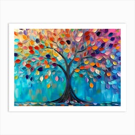 Tree Of Life, 3d Colorful Tree With Vibrant Leaves Hanging On Branches Art Print