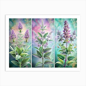 Purple Flowers In Triptych Art Print