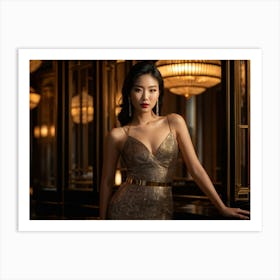 Elegant Asian Woman Clad In High End Attire Strikes A Pose Seamlessly Blending With The Affluent A Art Print