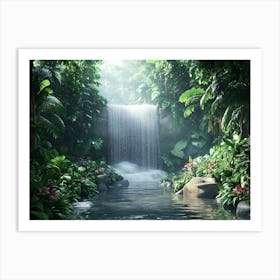 3d Rainforest Scene With Waterfall 2 Art Print