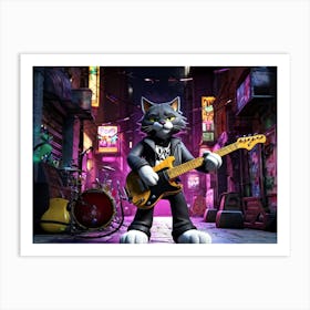 Tabby Cat Character Animated 3d Style Embodies Rocker Persona Stance With Defined Frontal And Rea Art Print