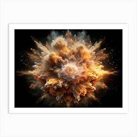 Orange, Gray, And White Explosion On Black Background Art Print