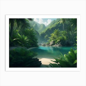 Picture Perfect Waterfront In The Tropical Jungle Art Print