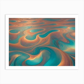 Abstract Image Of Swirling, Fluid Colors In Shades Of Teal, Blue, And Orange, Resembling Liquid Marble Or A Cosmic Nebula Art Print