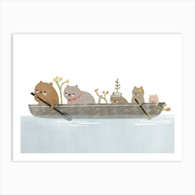 Cats Family Boat Art Print