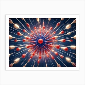 An Abstract Digital Art Piece Featuring A Spherical Object With Radiating Lines And Bright Colors Art Print