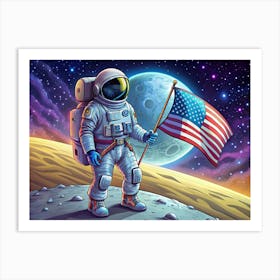 Astronaut Planting American Flag On The Moon Art Print
