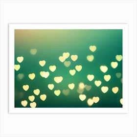 An Abstract Image Of A Blurry Background With Glowing Heart Shapes In Shades Of Yellow And Green, Creating A Romantic And Festive Ambiance Art Print