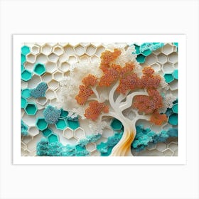 White Lattice And Ethereal Tree On Oak, Complemented By A Mix Of Turquoise And Colorful 1 Art Print