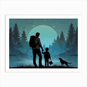 Silhouette Of Father And Son Father's Day 4 Art Print