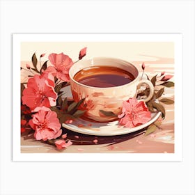 Cup Of Tea With Flowers Art Print