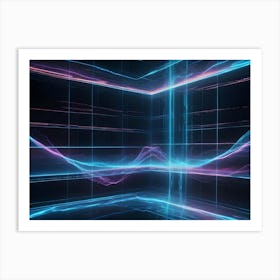 Abstract Image Of A Glowing, Futuristic Room With Blue And Pink Light Streaks, Creating A Sense Of Energy And Movement Art Print