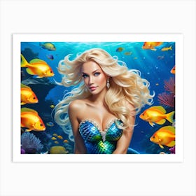 Blue Eyes In Tropical Waters – Blonde Mermaid Art Print