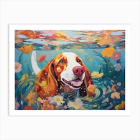 Basset Hound Dog Swimming In The Sea Art Print