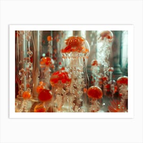 Flying jellyfish flowers photo Art Print