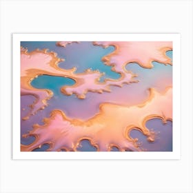 Abstract Image Of Swirling, Flowing Patterns In Shades Of Pink, Blue, And Gold, Resembling Liquid Marble Or A Cosmic Nebula Art Print