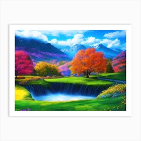 Waterfall In The Mountains 3 Art Print