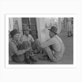 Farmers Sitting Against Wall And Squatting On Sidewalk, Spur, Texas By Russell Lee Art Print