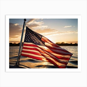 American Flag Rippling In The Wind During Sunrise Stars Shining With A Metallic Sheen Stripes Vibr 2 1 Art Print