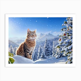 Cat In The Snow Art Print