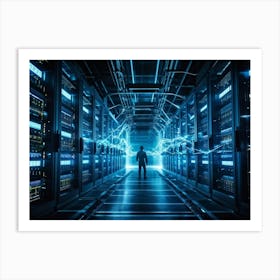 An Advanced Futuristic Data Center Buzzing With The Activity Of Ai Driven Security Algorithms Swirl Art Print