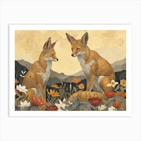 Floral Animal Illustration Jackal 2 Art Print