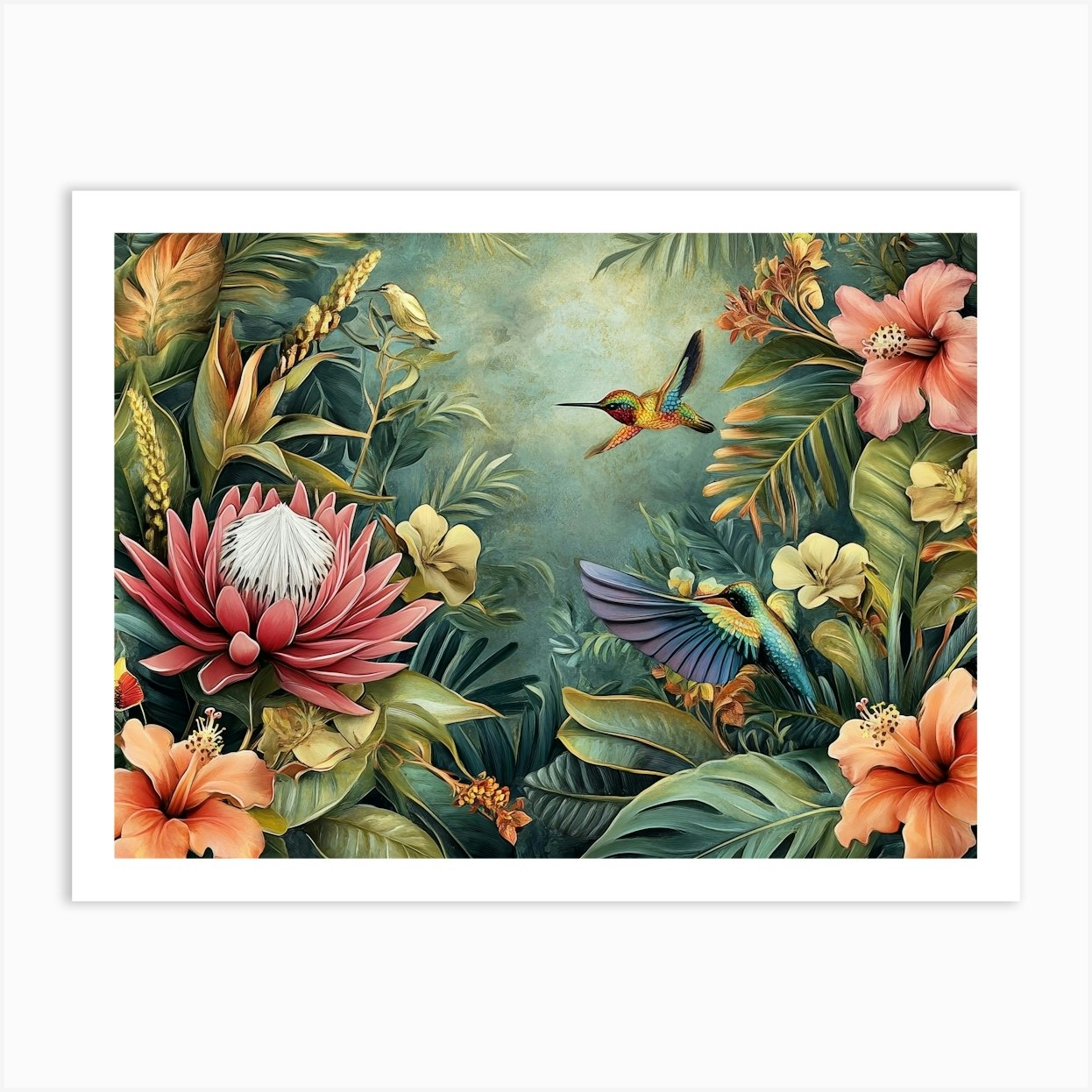 Hummingbirds In The Jungle Art Print by Divine Studio
