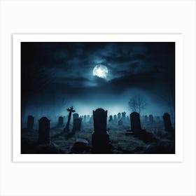 Death Fear Rising Full Fog Gravestone Dark Night Evil Background Holiday Horror Undead (3) 2 Art Print