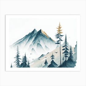 Mountain And Forest In Minimalist Watercolor Horizontal Composition 256 Art Print