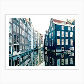 Traditional Dutch Houses Reflecting In The Canal, Amsterdam, Netherlands Art Print