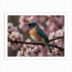 Default Colorful Bird Songbird In Cherry Blossoms 1 (2) Art Print