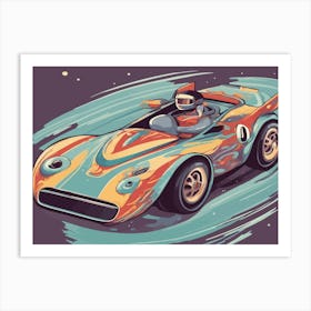 Retro Race Car Illustration Style Art Print