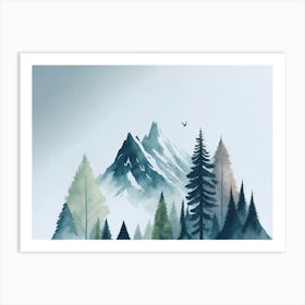 Mountain And Forest In Minimalist Watercolor Horizontal Composition 191 Art Print